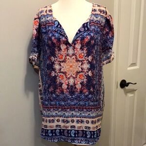 Bohemian Print V-Neck Pullover Top